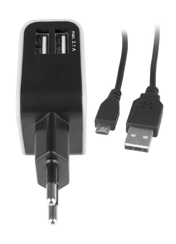 Nabíječka do sítě GoGEN ACH 201 C, 2x USB microUSB kabel 1,2m černá bílá