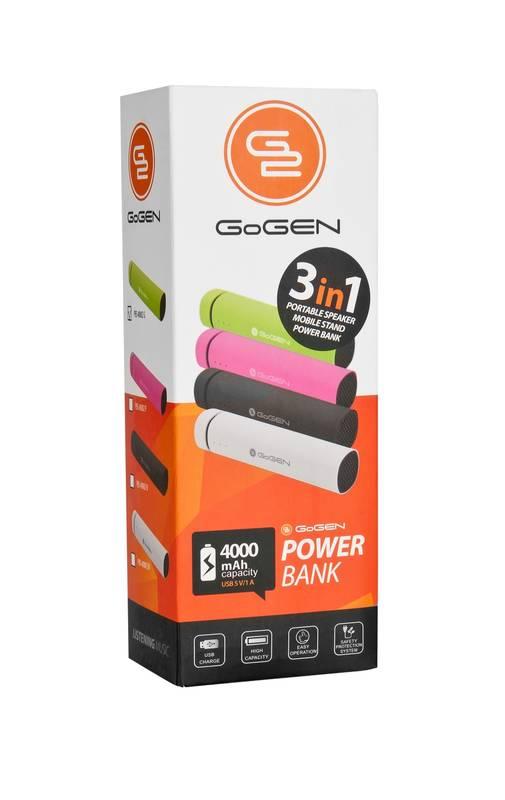 Powerbank GoGEN s funkcí stojánku a reproduktoru, 3 v 1, 4000mAh růžová