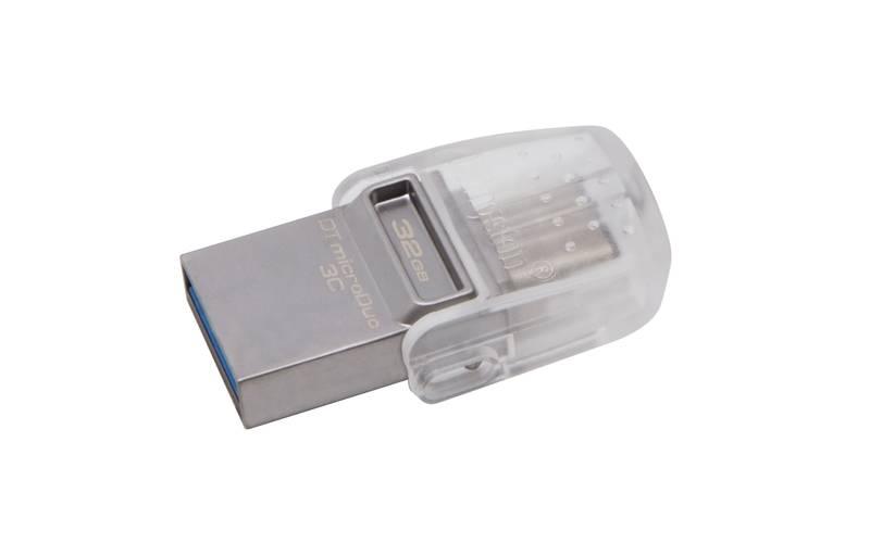 USB Flash Kingston DataTraveler MicroDuo 3C 32GB OTG USB-C USB 3.1 stříbrný, USB, Flash, Kingston, DataTraveler, MicroDuo, 3C, 32GB, OTG, USB-C, USB, 3.1, stříbrný