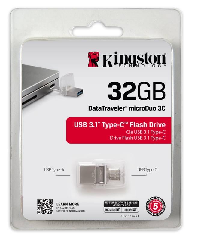 USB Flash Kingston DataTraveler MicroDuo 3C 32GB OTG USB-C USB 3.1 stříbrný, USB, Flash, Kingston, DataTraveler, MicroDuo, 3C, 32GB, OTG, USB-C, USB, 3.1, stříbrný