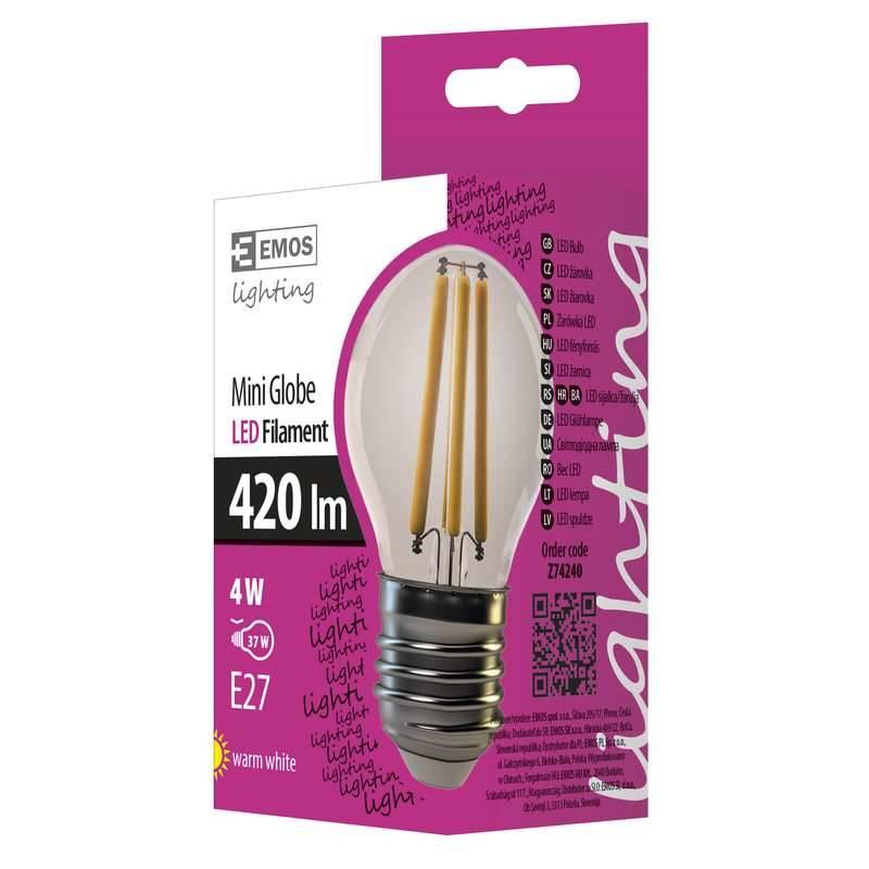 Žárovka LED EMOS Filament Mini Globe, 4W, E27, teplá bílá, Žárovka, LED, EMOS, Filament, Mini, Globe, 4W, E27, teplá, bílá