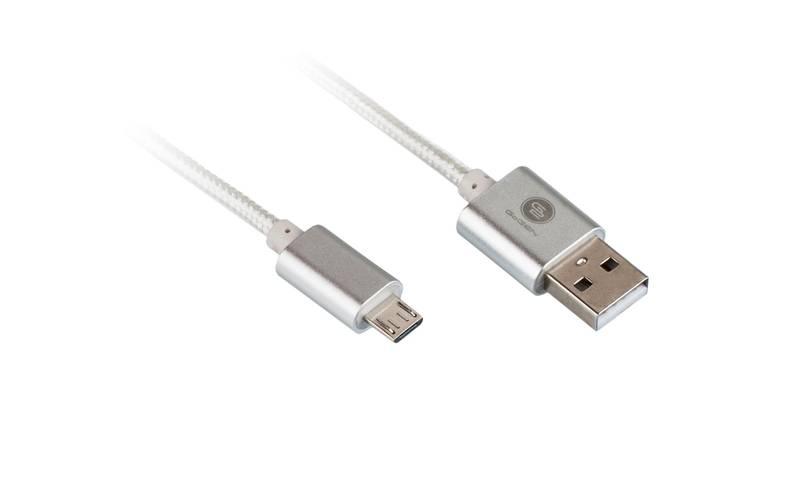 Kabel GoGEN USB micro USB, 1m, oplétáný stříbrný, Kabel, GoGEN, USB, micro, USB, 1m, oplétáný, stříbrný