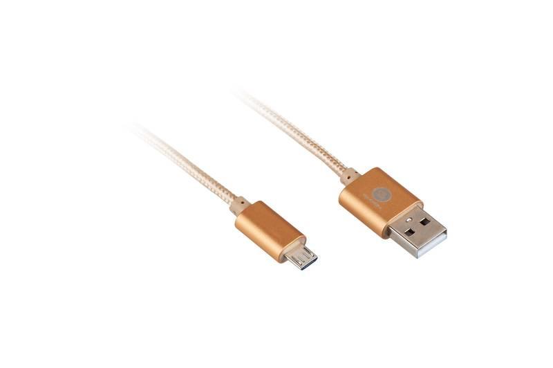 Kabel GoGEN USB micro USB, 1m, oplétáný zlatý, Kabel, GoGEN, USB, micro, USB, 1m, oplétáný, zlatý