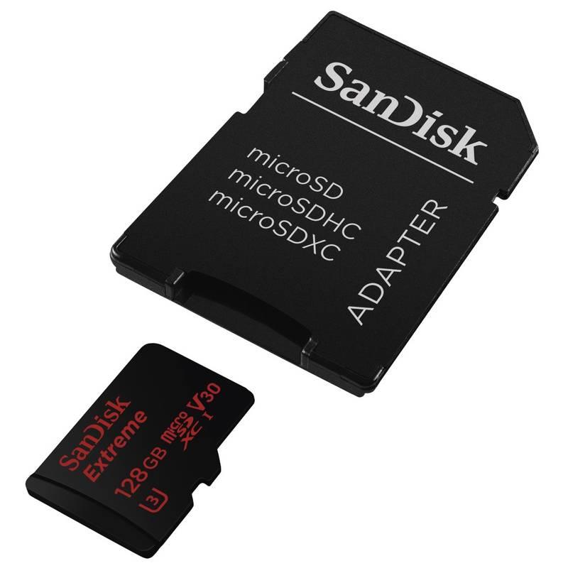 Paměťová karta Sandisk Micro SDXC Extreme AC 128GB UHS-I U3 V30 adapter černá, Paměťová, karta, Sandisk, Micro, SDXC, Extreme, AC, 128GB, UHS-I, U3, V30, adapter, černá