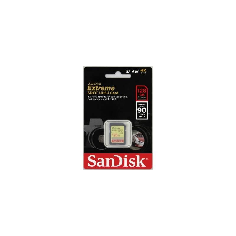 Paměťová karta Sandisk SDXC Extreme 128GB UHS-I U3 černá, Paměťová, karta, Sandisk, SDXC, Extreme, 128GB, UHS-I, U3, černá