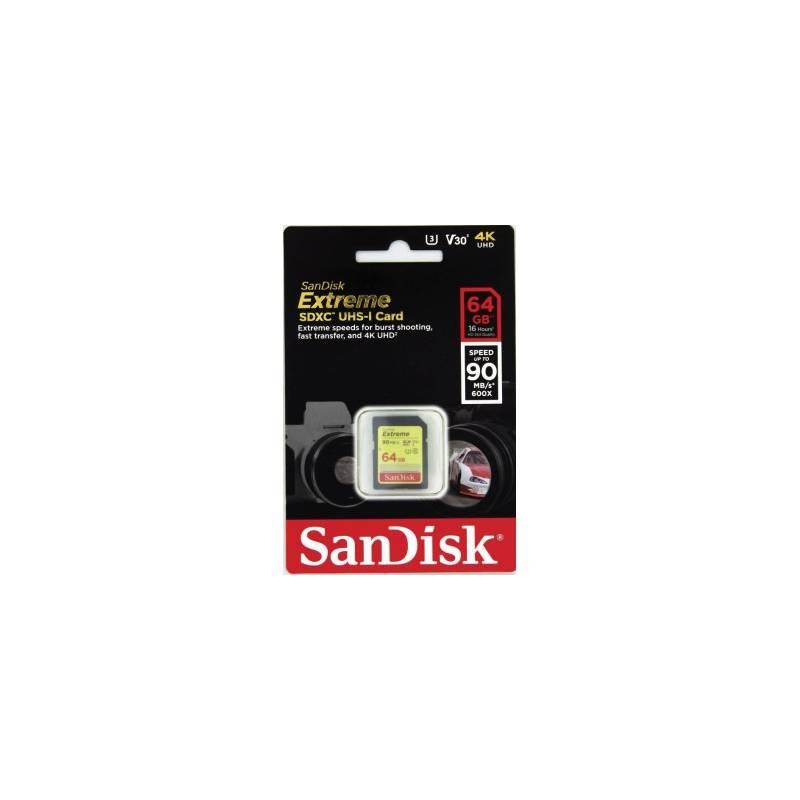 Paměťová karta Sandisk SDXC Extreme 64GB UHS-I U3 černá, Paměťová, karta, Sandisk, SDXC, Extreme, 64GB, UHS-I, U3, černá