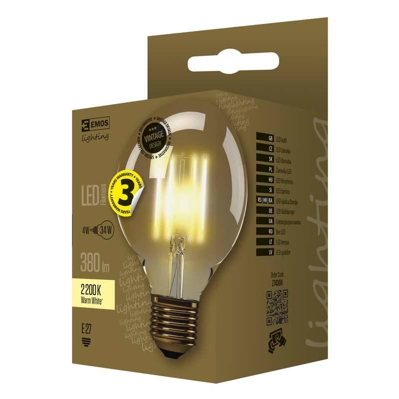 Žárovka LED EMOS Vintage G95, 4W, E27, teplá bílá