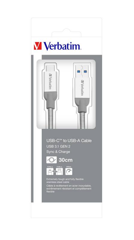 Kabel Verbatim Sync & Charge USB USB-C, 30cm, nerezová ocel stříbrný, Kabel, Verbatim, Sync, &, Charge, USB, USB-C, 30cm, nerezová, ocel, stříbrný