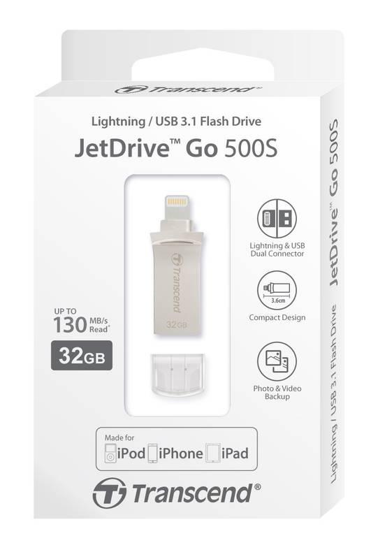 USB Flash Transcend JetDrive Go 500 32GB stříbrný, USB, Flash, Transcend, JetDrive, Go, 500, 32GB, stříbrný