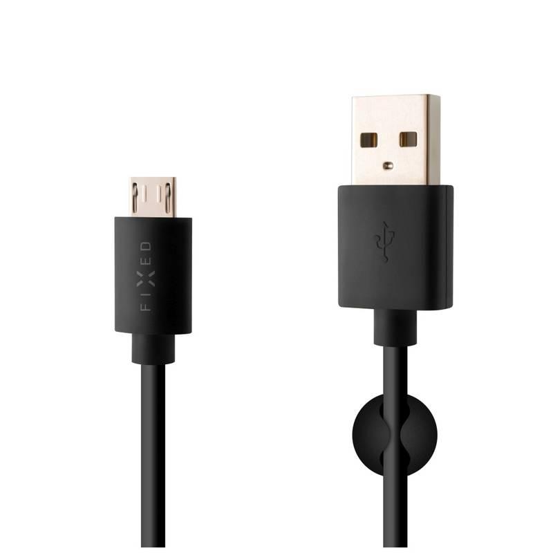 Adaptér do auta FIXED 1x USB, 2,4A micro USB kabel černý