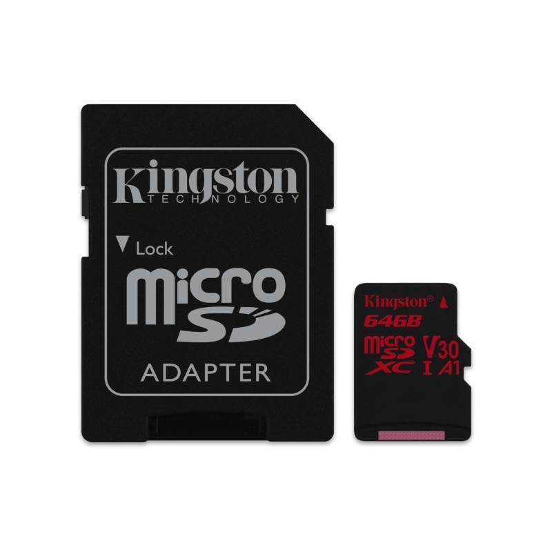 Paměťová karta Kingston Canvas React microSDXC 64GB UHS-I U3 adaptér, Paměťová, karta, Kingston, Canvas, React, microSDXC, 64GB, UHS-I, U3, adaptér