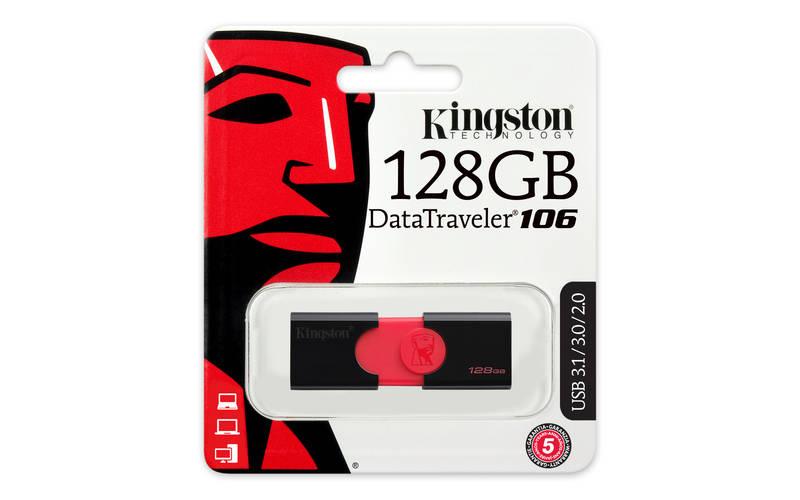 USB Flash Kingston DataTraveler 106 128GB černý červený, USB, Flash, Kingston, DataTraveler, 106, 128GB, černý, červený