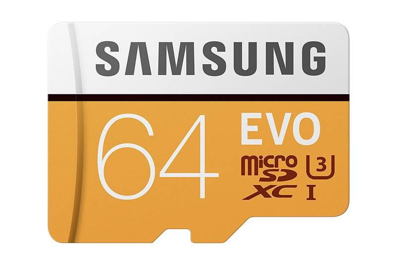 Paměťová karta Samsung Micro SDXC EVO 64GB UHS-I U3 adaptér, Paměťová, karta, Samsung, Micro, SDXC, EVO, 64GB, UHS-I, U3, adaptér