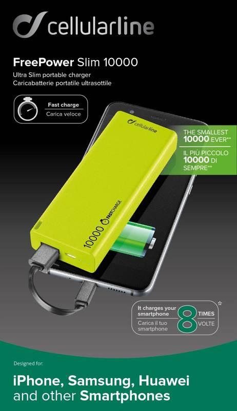 Powerbank CellularLine Freepower Slim, 10000mAh zelená