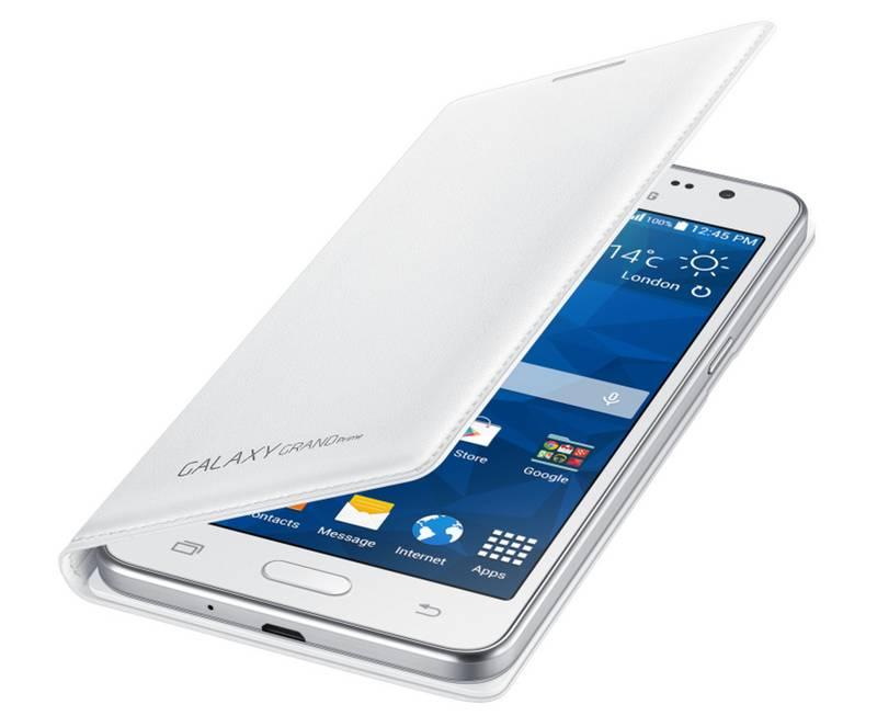 Pouzdro na mobil flipové Samsung s kapsou pro Galaxy Grand Prime bílé