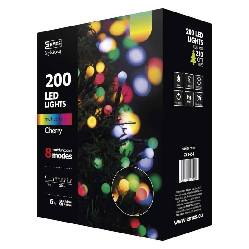 Vánoční osvětlení EMOS 200 LED vánoční cherry řetěz, kuličky, 20m, multicolor, programy, Vánoční, osvětlení, EMOS, 200, LED, vánoční, cherry, řetěz, kuličky, 20m, multicolor, programy