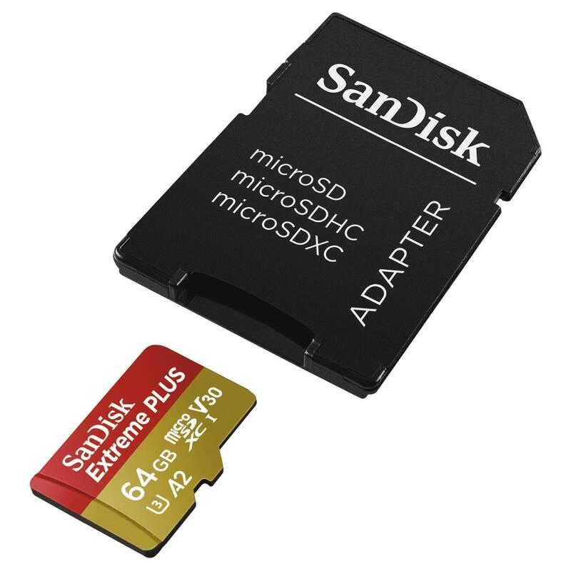 Paměťová karta Sandisk Micro SDXC Extreme Plus 64GB A2 C10 V30 UHS-I adapter, Paměťová, karta, Sandisk, Micro, SDXC, Extreme, Plus, 64GB, A2, C10, V30, UHS-I, adapter