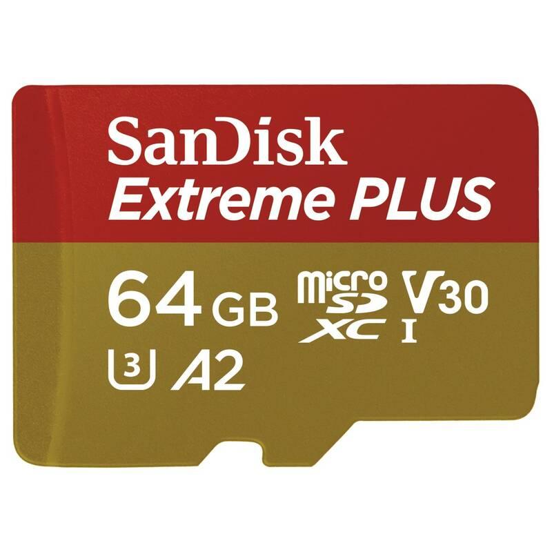 Paměťová karta Sandisk Micro SDXC Extreme Plus 64GB A2 C10 V30 UHS-I adapter, Paměťová, karta, Sandisk, Micro, SDXC, Extreme, Plus, 64GB, A2, C10, V30, UHS-I, adapter