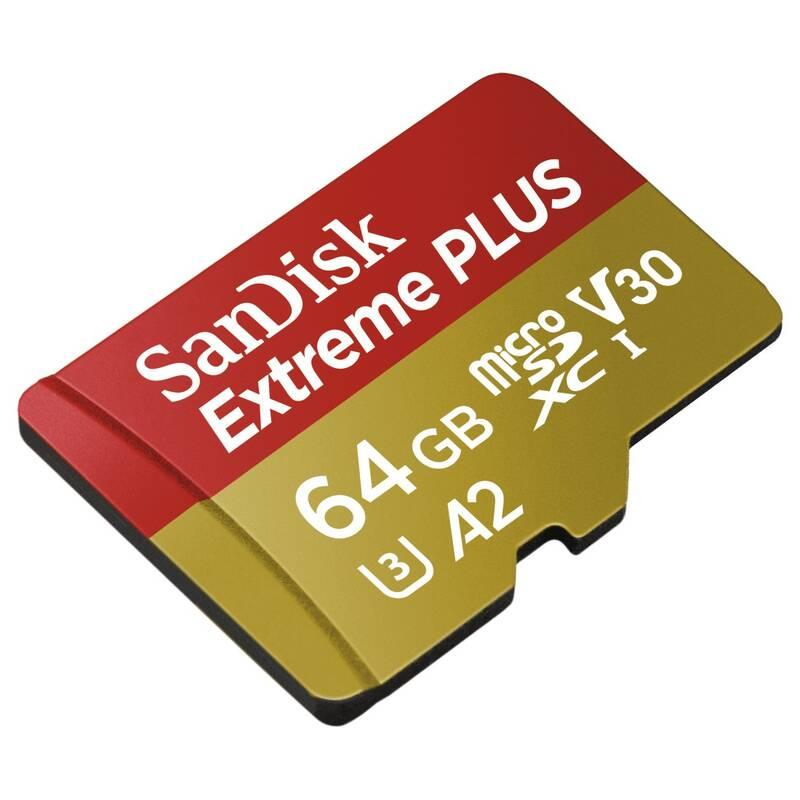 Paměťová karta Sandisk Micro SDXC Extreme Plus 64GB A2 C10 V30 UHS-I adapter, Paměťová, karta, Sandisk, Micro, SDXC, Extreme, Plus, 64GB, A2, C10, V30, UHS-I, adapter
