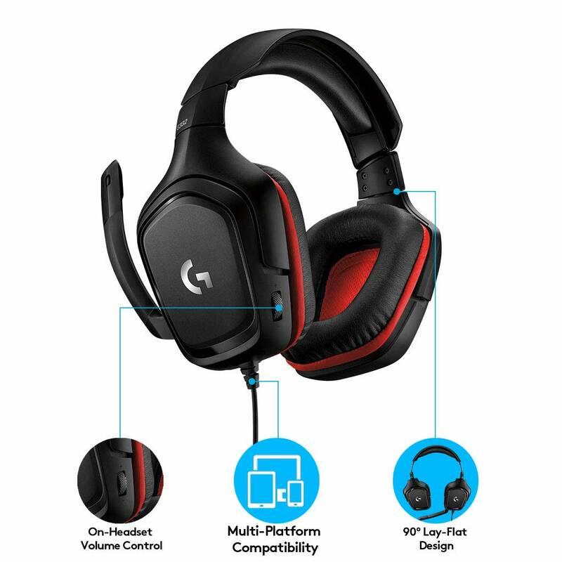 Headset Logitech Gaming G332 černý červený, Headset, Logitech, Gaming, G332, černý, červený