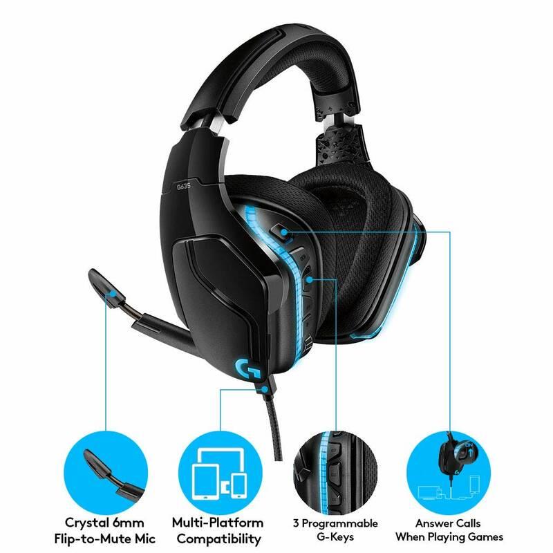 Headset Logitech Gaming G635 7.1 Surround Lightsync černý, Headset, Logitech, Gaming, G635, 7.1, Surround, Lightsync, černý