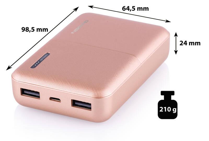 Powerbank GoGEN 10000 mAh, metalická růžová, Powerbank, GoGEN, 10000, mAh, metalická, růžová