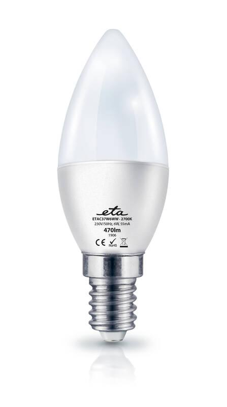 Žárovka LED ETA EKO LEDka svíčka 6W, E14, teplá bílá, Žárovka, LED, ETA, EKO, LEDka, svíčka, 6W, E14, teplá, bílá