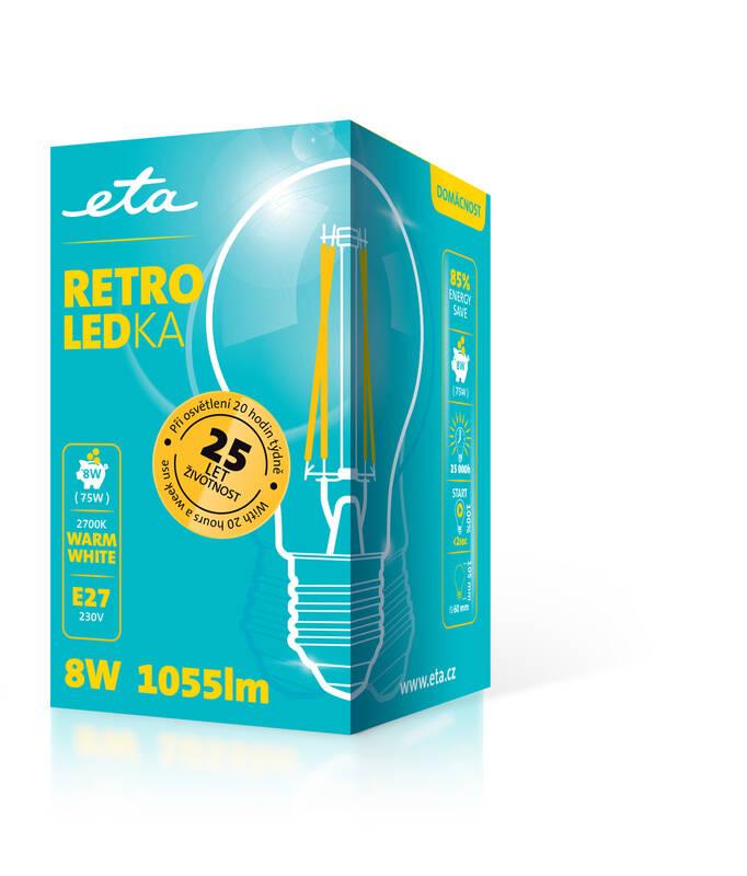 Žárovka LED ETA RETRO LEDka klasik filament 8W, E27, teplá bílá, Žárovka, LED, ETA, RETRO, LEDka, klasik, filament, 8W, E27, teplá, bílá