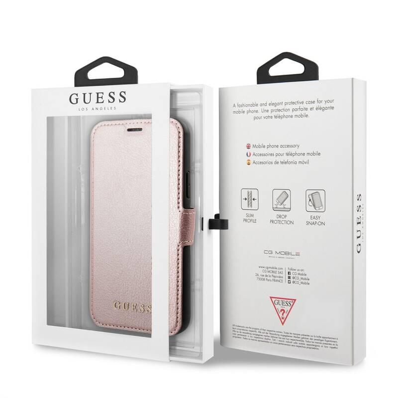 Pouzdro na mobil flipové Guess Iridescent Book pro Apple iPhone 11 růžové