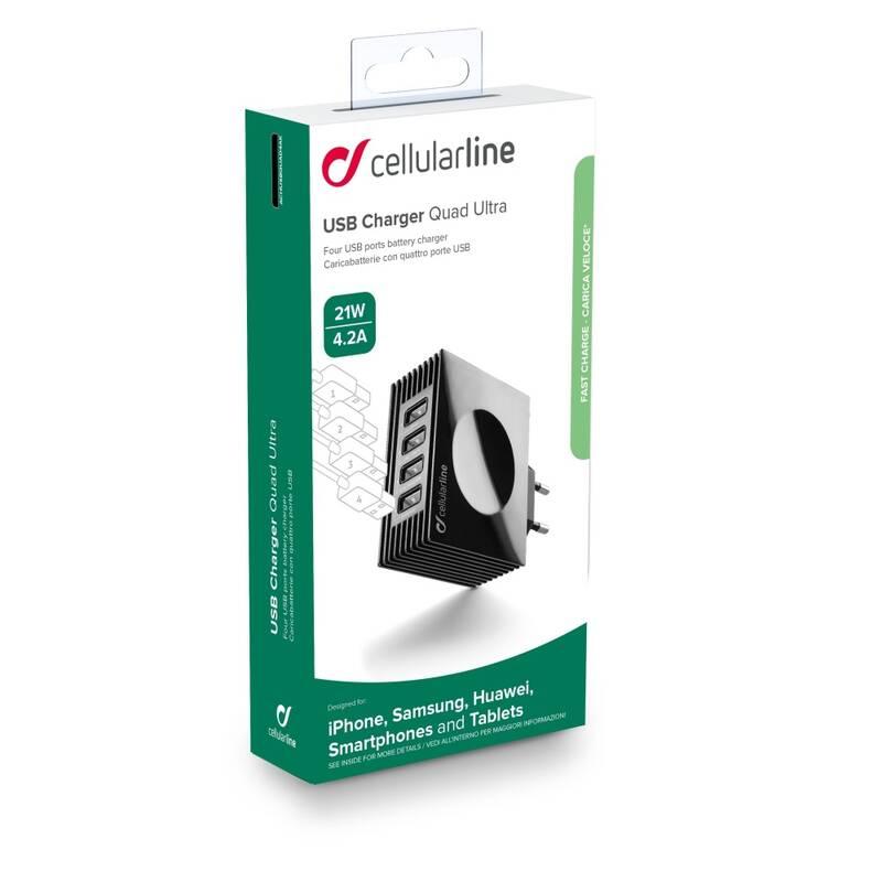 Nabíječka do sítě CellularLine Quad Ultra 4 x USB, 21W 4.2 A černá, Nabíječka, do, sítě, CellularLine, Quad, Ultra, 4, x, USB, 21W, 4.2, A, černá