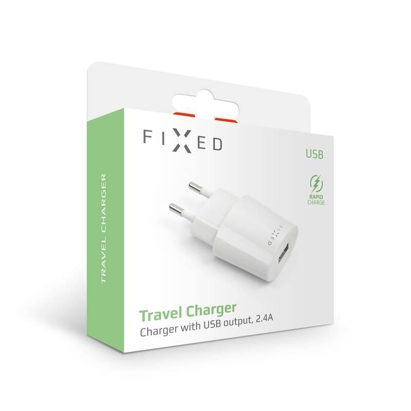 Nabíječka do sítě FIXED 1x USB, 2,4A bílá