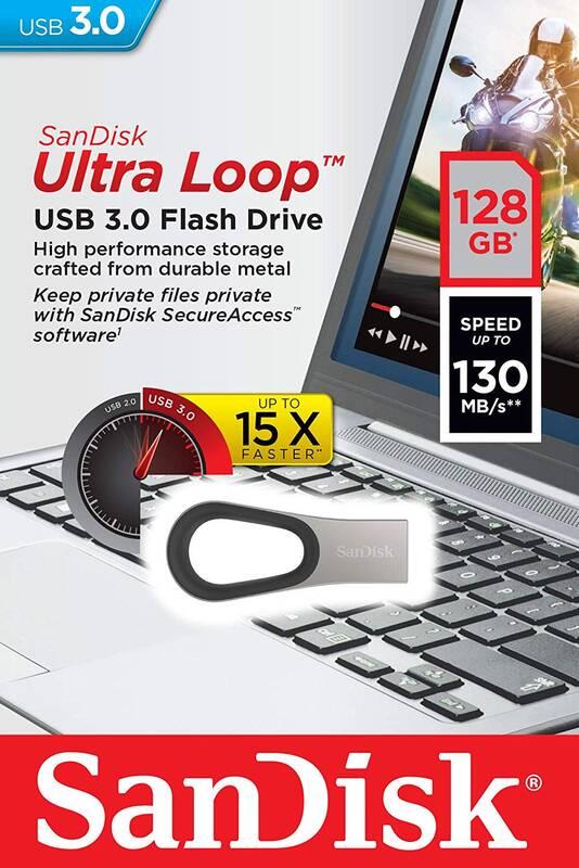 USB Flash Sandisk Ultra Loop 128GB stříbrný, USB, Flash, Sandisk, Ultra, Loop, 128GB, stříbrný