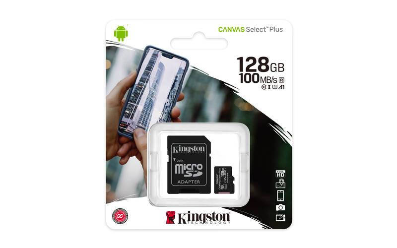 Paměťová karta Kingston Canvas Select Plus MicroSDXC 128GB UHS-I U1 adapter, Paměťová, karta, Kingston, Canvas, Select, Plus, MicroSDXC, 128GB, UHS-I, U1, adapter