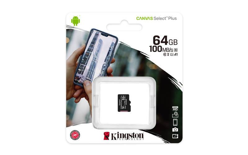 Paměťová karta Kingston Canvas Select Plus MicroSDXC 64GB UHS-I U1, Paměťová, karta, Kingston, Canvas, Select, Plus, MicroSDXC, 64GB, UHS-I, U1