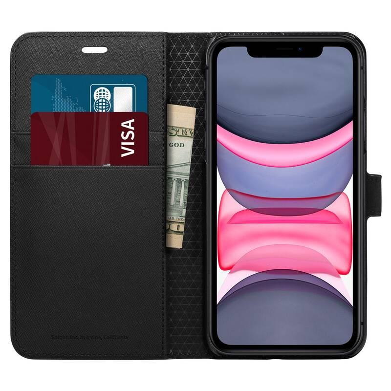 Pouzdro na mobil flipové Spigen Wallet S pro Apple iPhone 11 černé