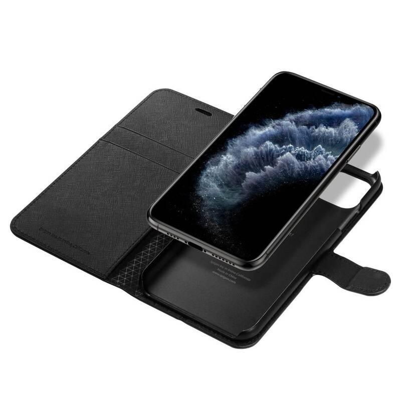Pouzdro na mobil flipové Spigen Wallet S pro Apple iPhone 11 Pro Max černé
