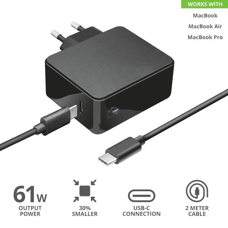 Napájecí adaptér Trust Maxo 61W pro notebooky Apple Macbook, USB-C PD