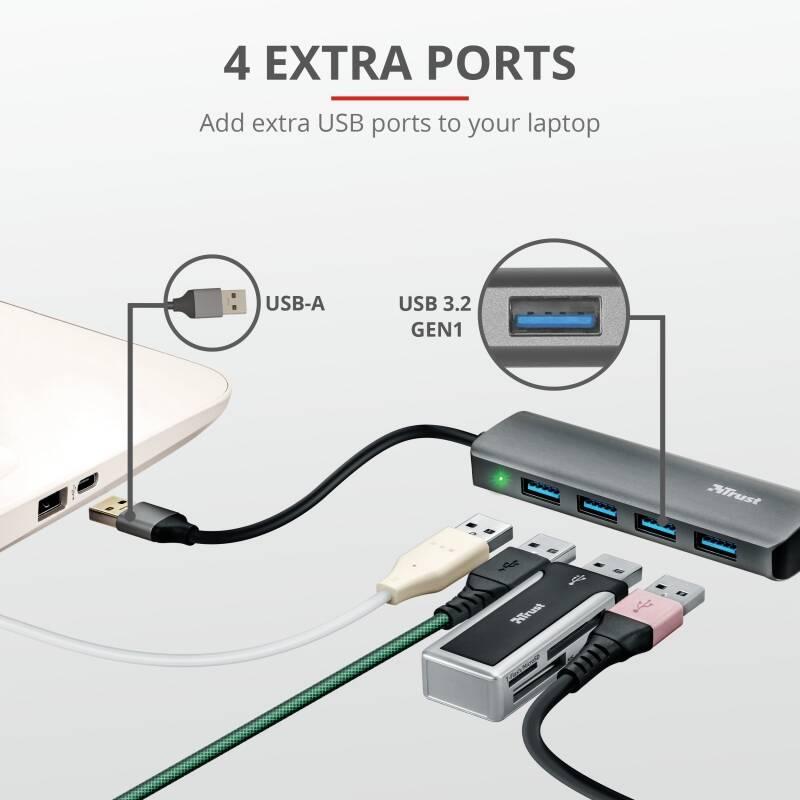 USB Hub Trust Halyx USB 4x USB 3.2 stříbrný