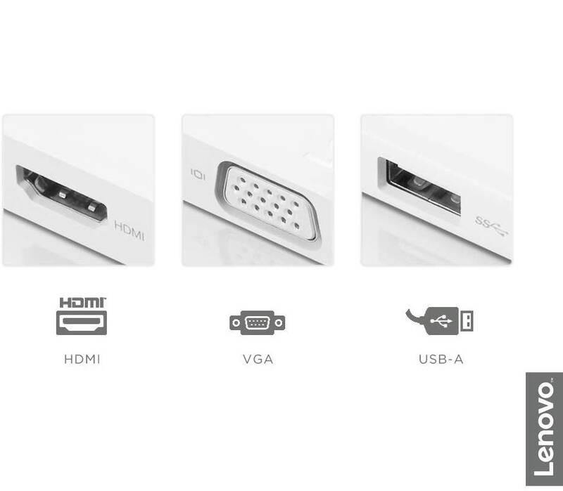 USB Hub Lenovo USB-C 4K HDMI, VGA, USB 3.0 bílý