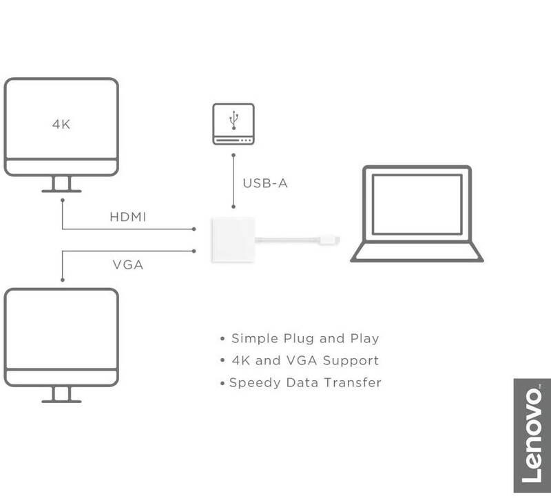USB Hub Lenovo USB-C 4K HDMI, VGA, USB 3.0 bílý, USB, Hub, Lenovo, USB-C, 4K, HDMI, VGA, USB, 3.0, bílý