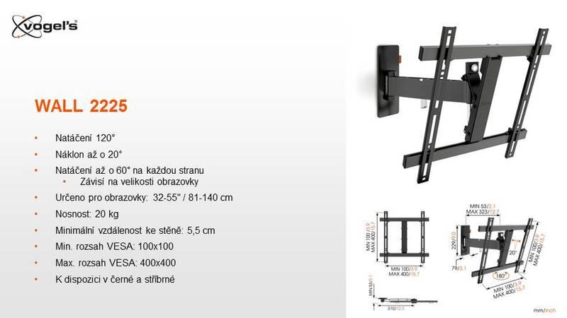 Držák TV Vogel’s W52070 polohovatelný, pro úhlopříčky 32" až 55", nosnost 20 kg černý