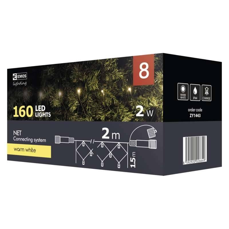 Spojovací řetěz EMOS 160 LED, síť, 1,5x2m, teplá bílá, Spojovací, řetěz, EMOS, 160, LED, síť, 1,5x2m, teplá, bílá