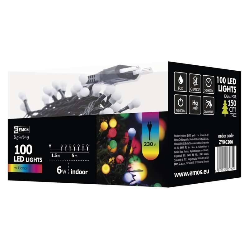 Vánoční osvětlení EMOS 100 LED, cherry řetěz – kuličky, 5m, vnitřní, multicolor