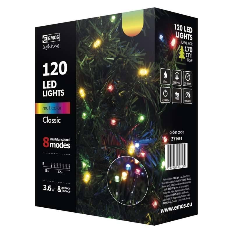 Vánoční osvětlení EMOS 120 LED, 12m, multicolor, programy, Vánoční, osvětlení, EMOS, 120, LED, 12m, multicolor, programy