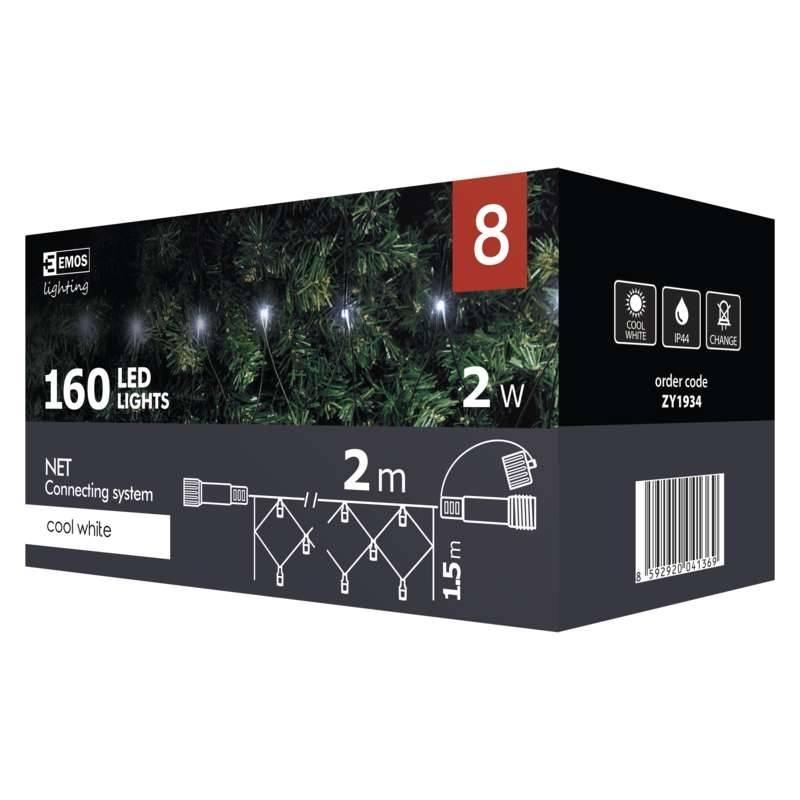 Vánoční osvětlení EMOS 160 LED, síť,1,5x2m, studená bílá