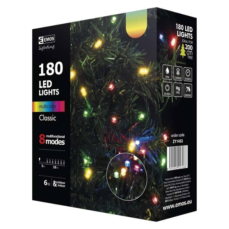 Vánoční osvětlení EMOS 180 LED, 18m, multicolor, programy