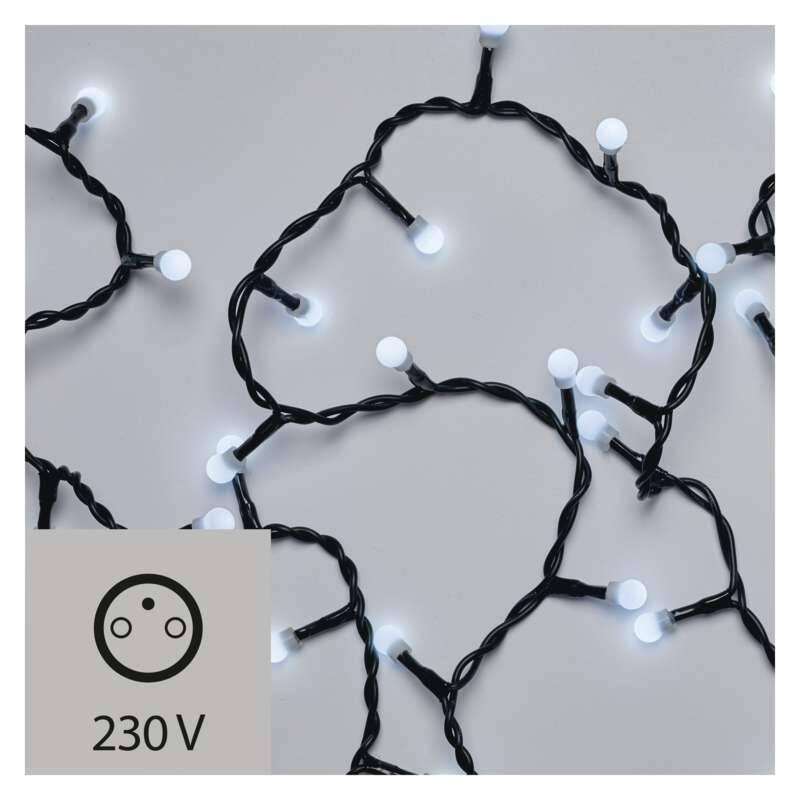 Vánoční osvětlení EMOS 200 LED, cherry řetěz – kuličky, 10m, vnitřní, stud. bílá