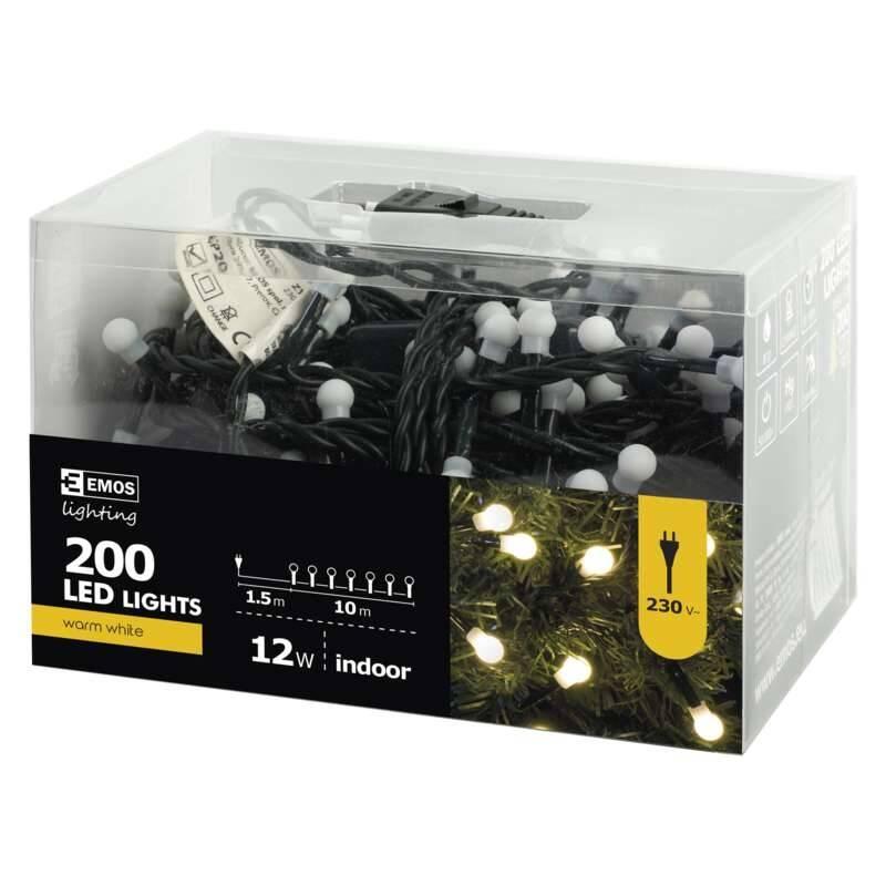 Vánoční osvětlení EMOS 200 LED, cherry řetěz – kuličky, 10m, vnitřní, teplá bílá