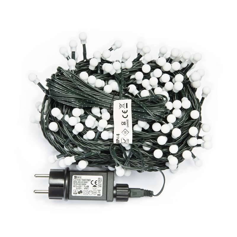 Vánoční osvětlení EMOS 300 LED, cherry řetěz – kuličky, 30m, teplá bílá, časovač
