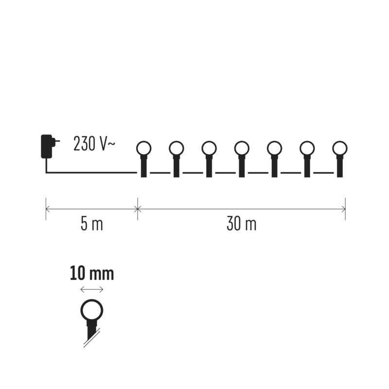 Vánoční osvětlení EMOS 300 LED, cherry řetěz – kuličky, 30m, teplá bílá, časovač
